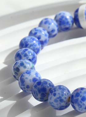 意器琉璃手串手链青花瓷蛙皮老珠子纯手工古典美复古小众简约饰品