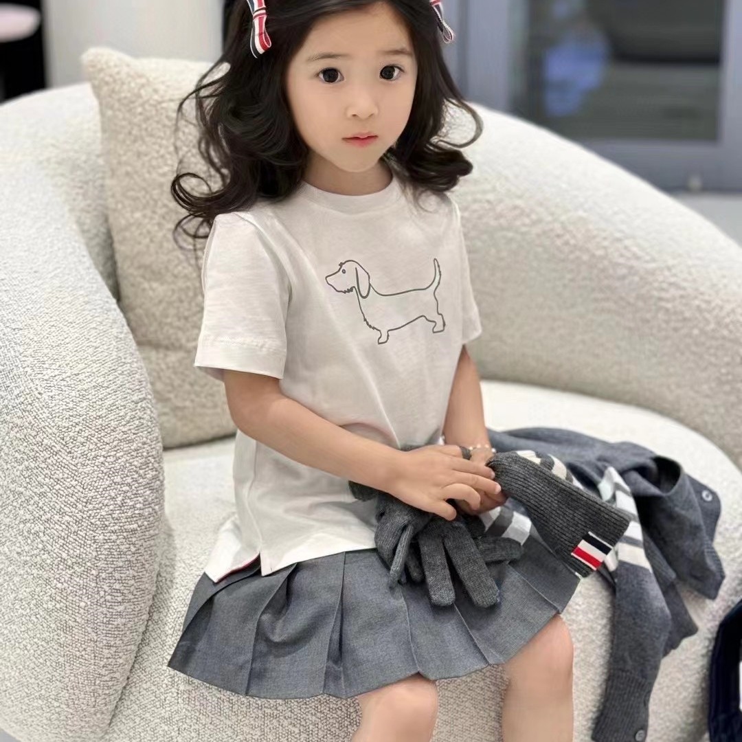 兄妹装儿童夏季男女童小中大简约白色狗狗短袖T恤短裤百褶裙子,淘宝优惠券,粉丝福利购,淘宝优惠卷