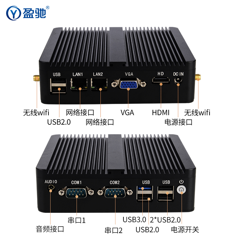 盈驰 微型工业工控电脑小主机双网口双串口嵌入式迷你主机J6412 J1900 j4125四核酷睿i3 i5 i7台式小型工控机 - 图1