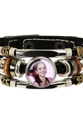 Kpop blackpink金智秀Lisa金智妮朴彩英明星周边皮绳手链复古手饰
