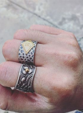 复古民族风高桥羽毛四叶草闪电飞鹰太阳男女钛钢情侣对戒指环