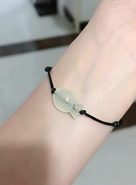 天然岫玉鱼戏莲手绳脚链招财手链