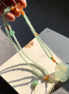 东陵玉圆珠毛衣链岫玉吊坠玉佩女