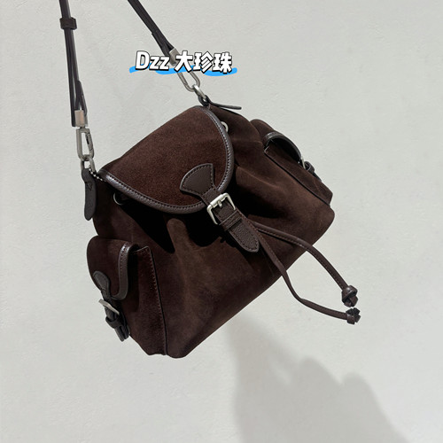 原厂正品真皮复古磨砂牛皮双肩包背包新款抽绳设计单肩挎包流浪包 - 图1
