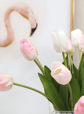 兰桂坊高端手感保湿仿真拉菲郁金香摄影摆件北欧家居客厅装饰