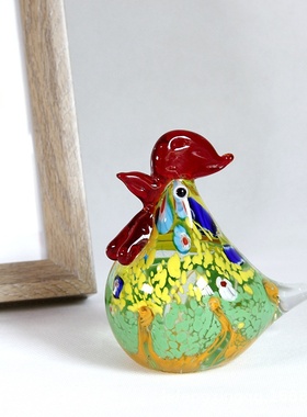 手工琉璃淄博琉璃水晶鸡摆件高档手工琉璃工艺品礼品家居客厅