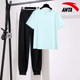 安踏简约运动套装女透气休闲粉色短袖长裤夏季新款学生潮流两件套
