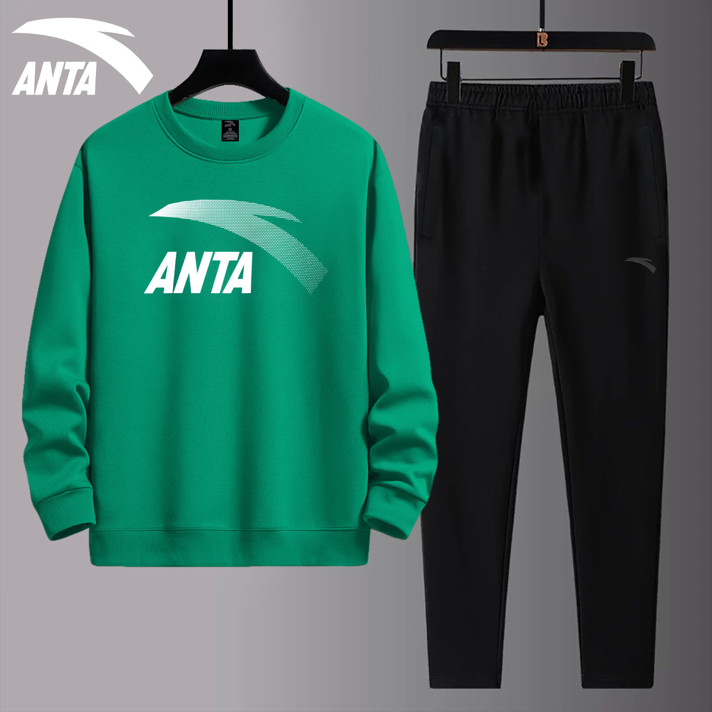 安踏休闲套装男士秋季圆领印花卫衣宽松运动裤2025新款潮流运动服,淘宝优惠券,粉丝福利购,淘宝优惠卷