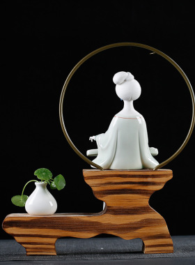 新中式风陶瓷侍女家居客厅摆件