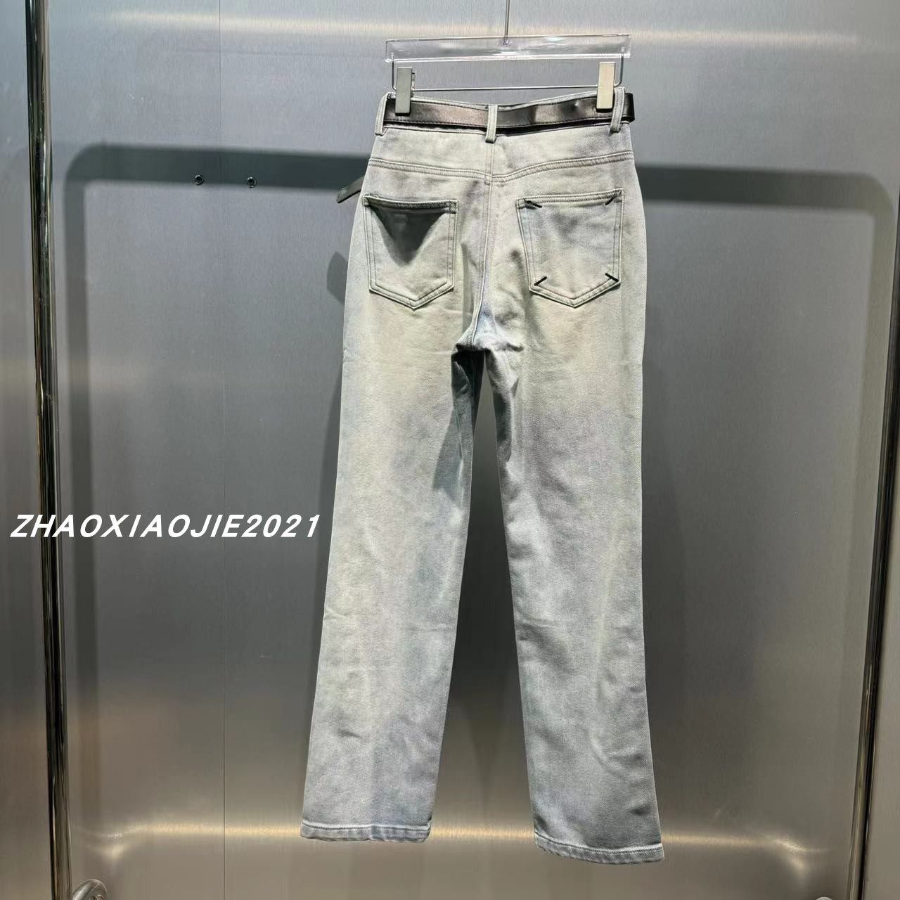 欧洲站2023冬季新款MMM6新款数字腰带抓绒水洗时尚保暖牛仔直筒裤,淘宝优惠券,粉丝福利购,淘宝优惠卷