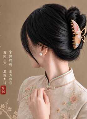 新中式宋锦饰品蝴蝶大抓夹女高级感半扎发抓夹发夹鲨鱼夹发饰头饰