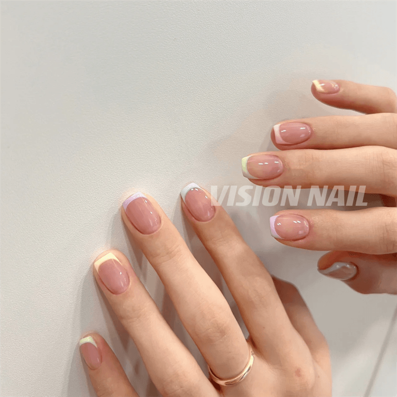 VISION NAIL夏日马卡龙法式短款美甲成品可拆卸手工穿戴甲片-图0