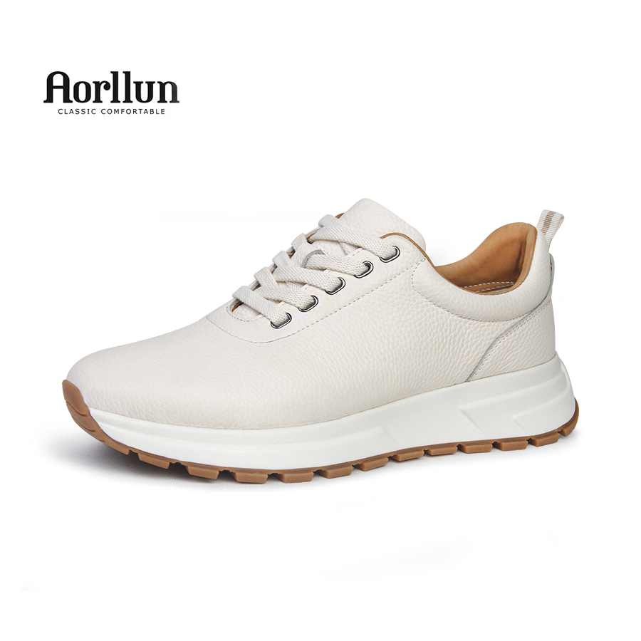 男款小白鞋头层牛皮2025新款春秋轻便减震真皮软底白色休闲运动鞋 - 图0