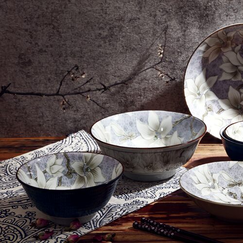 [cocostyle]日本原装进口釉下彩陶瓷餐具五色木莲饭碗汤碗面碗 - 图2