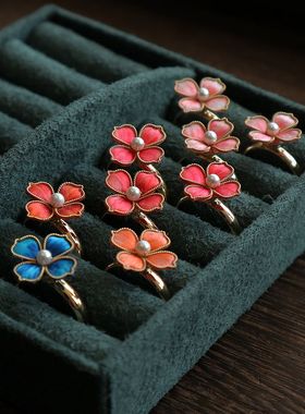 2025非遗原创纯手工蚕丝绒花新颖戒指新中式国风气质搭配女指环