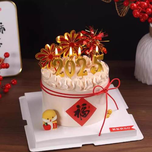 2025新年数字蜡烛跨年元旦蛋糕装饰蛇年福字大吉财源滚滚烘焙摆件 - 图3
