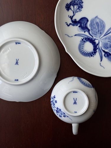 德国梅森meissen水墨兰花系列大剪裁手绘咖啡杯餐盘糖罐 - 图3