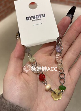 630703韩国东大门nyunyu新款高级感亚克力纽扣珠珠链条手链