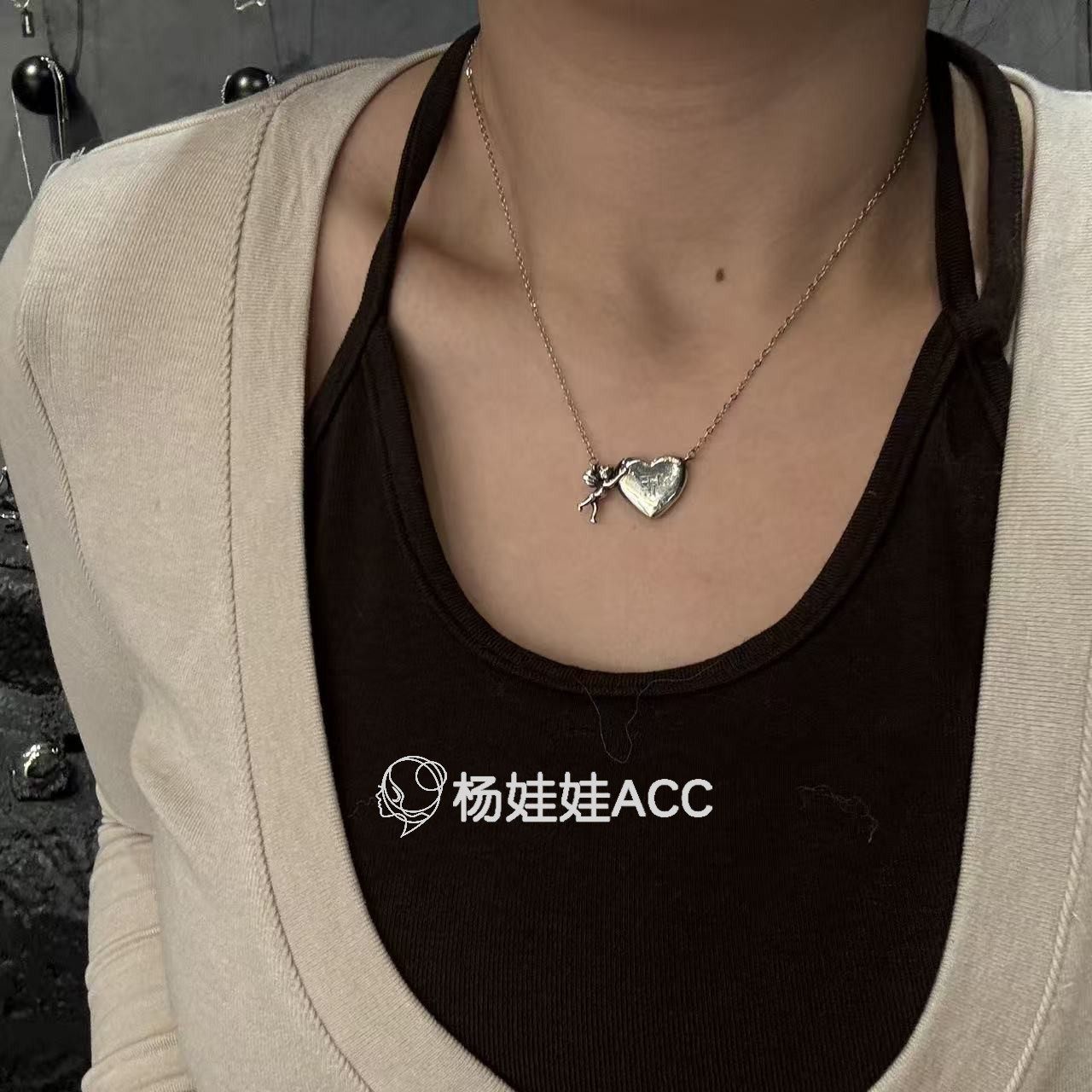 5120316韩国东大门LEI通体纯银新款高级感古典爱心吊坠项链 - 图1