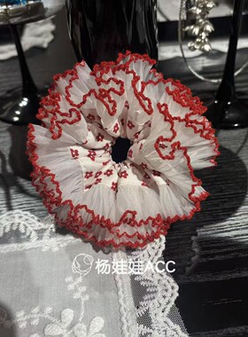 690902韩国东大门Trois de LEI 新款高级感透红色波点荷叶边发圈