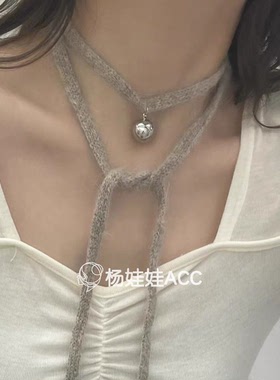 5121635杨娃娃韩国进口ins针织毛线圆球吊坠项链毛衣链蝴蝶结耳环