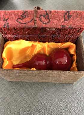 博山琉璃鸡血红葫芦办公室手把件纯手工风水伴手礼