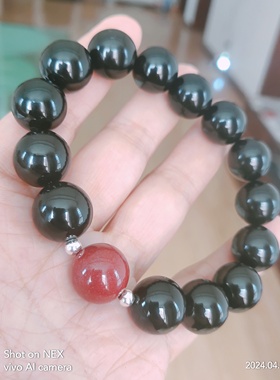 朱砂乌鸦血石手链男士手串14MM补火补水强势送父亲