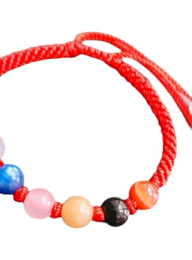 云海石靛蓝晶樱花石橘子石乌鸦血石红宝石红绳手链可调节女款