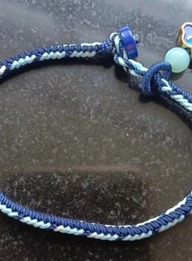 补水五行绳手链十全十美款缺水者佩戴藏青色加湖蓝色