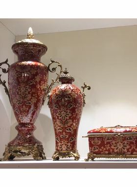 欧美陶瓷中国红别墅会所工艺品