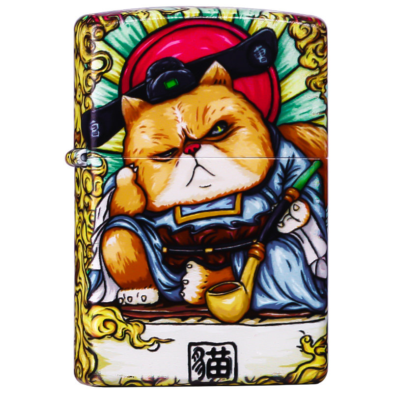 打火机zippo正版原装 哑漆彩印八仙九猫曹国舅 个性国潮风送礼品,淘宝优惠券,粉丝福利购,淘宝优惠卷