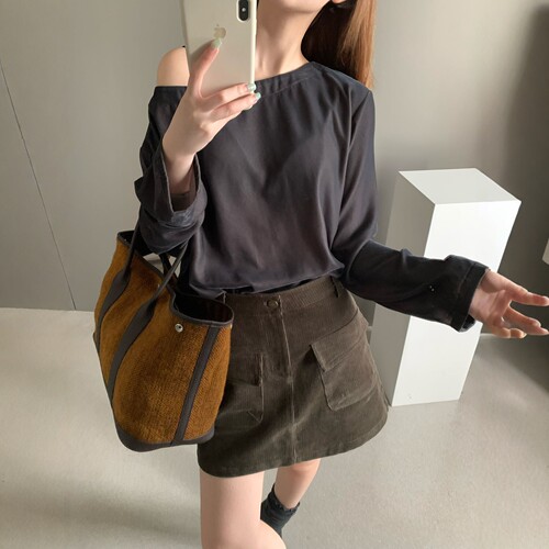 Enxi蒽茜21525韩系大圆领露肩垂感长袖衬衫女2026秋宽松百搭上衣 - 图3