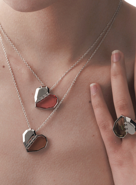 chunran荆棘心形宝石银项链