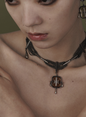 CHUNRAN925银嵌人工水晶项链