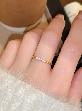 S925纯银镀18K金排钻戒指纤细极简款指环小众百搭通勤款外贸批发