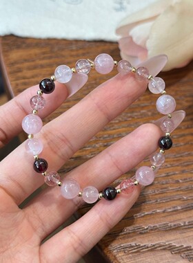 木宁家天然马粉·草莓晶·石榴石手串diy天然水晶手串爆款饰品