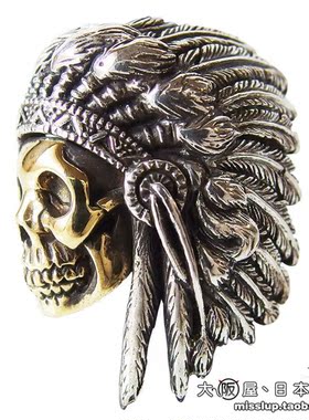 日本印第安骷髅头银戒指