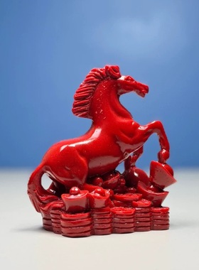 天然原矿真朱砂红色马摆件十二生肖立马到成功吉祥物装饰摆件饰品