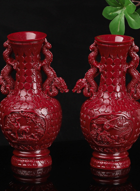 朱砂龙瓶摆件装饰品客厅