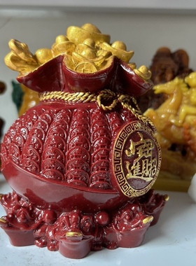 朱砂描金福袋客厅聚宝盆摆件
