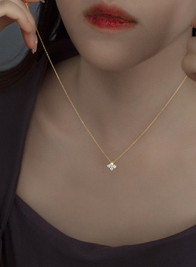 S925纯银幸运四叶草项链女简约镶钻超闪花朵锁骨链ins风百搭项饰