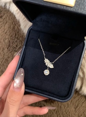 S925爆闪羽毛锆石项链女轻奢小众ins气质高级感吊坠锁骨链批发