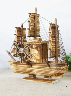 旋转帆船八音盒生日礼物桌面摆件