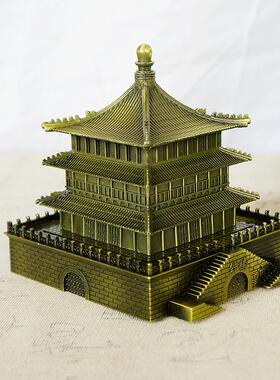 复古怀旧中式合金西安钟楼建筑模型手工金属地标旅游纪念礼品摆件