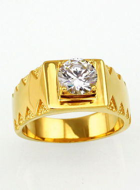 镀18K金欧美大气男士钻戒指潮人韩版钛钢镀金食指戒子男生结婚戒