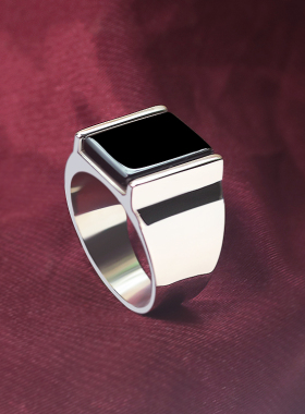 韩版黑玛瑙戒指男生宝石钛钢