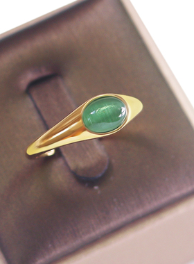 韩版猫眼石绿松石钛钢女生戒指