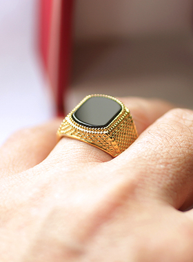 欧美黑玛瑙戒指男士宝石钛钢指环