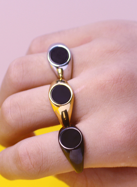 黑玛瑙戒指男女通用钛钢尾戒