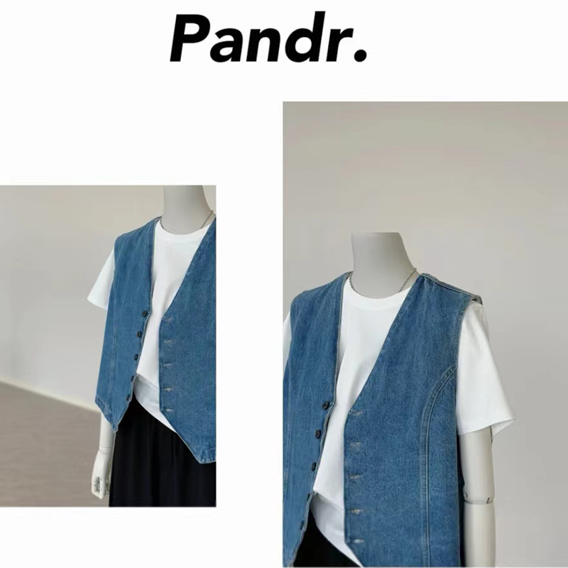 【PANDR】与众不同品味不凡~小众设计立体剪裁干练坎肩牛仔马甲潮-图1